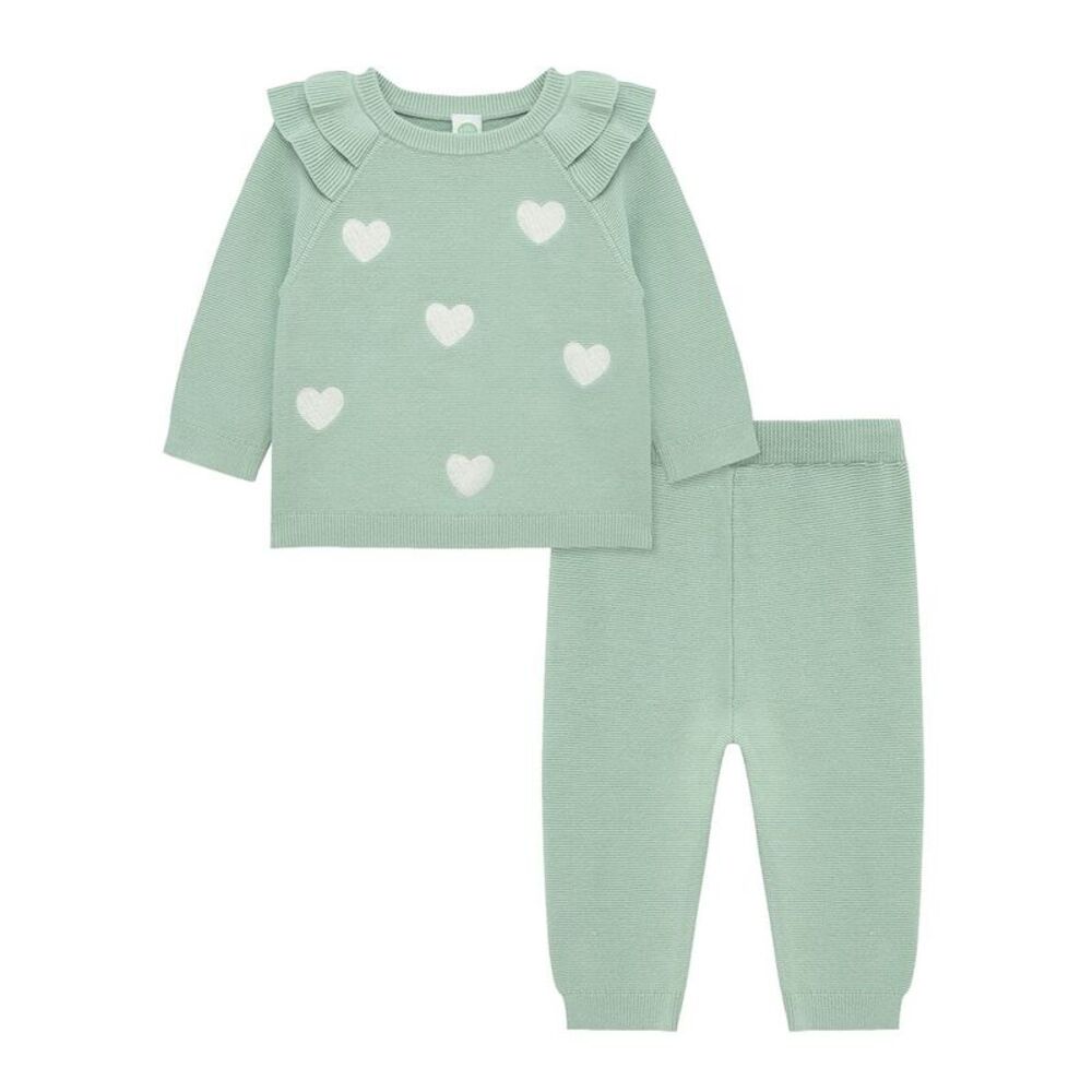 Little Me Girls  Heart Sweater Set, Green
